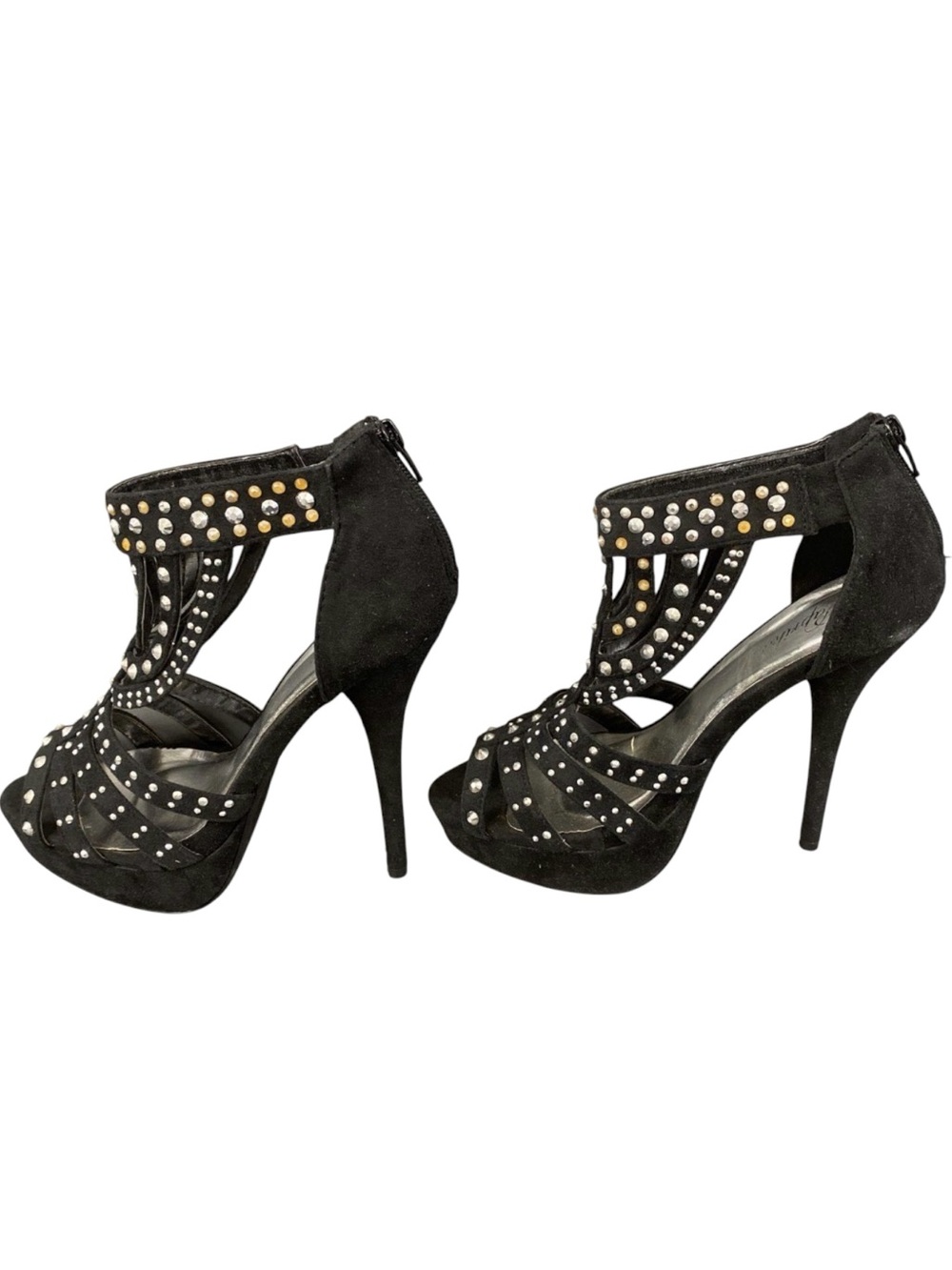 Paprika Black Studded T-Strap Platform Stiletto Heels